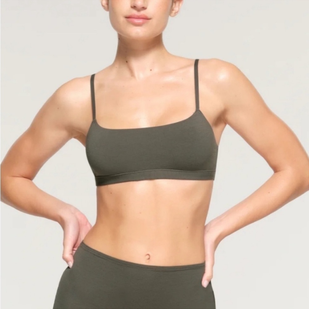 Skims Cotton Jersey Scoop Neck Wireless‎ Comfort Bralette In Juniper Size XXS